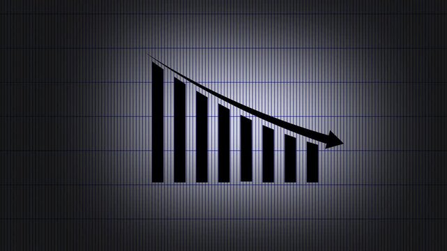 Abstract Motion Graphics of red glowing bar chart data on a dark brick wall background loop.
