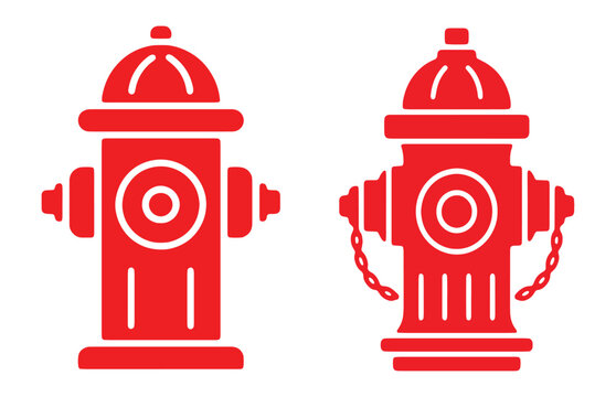 Red fire hydrant vector illustration set with detailed and simplified public safety equipment icons.