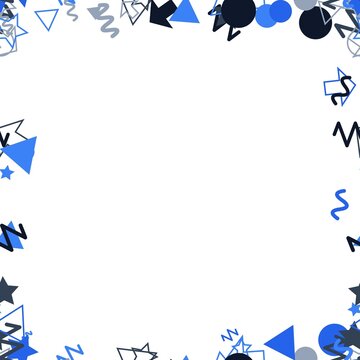pattern confetti square Blue abstract shapes confetti border frame with triangles stars circles and zigzags on white background festive decoration