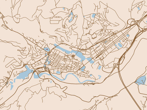 Teramo, Italy map with taupe-brown streets