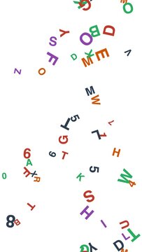 pattern typo vertical Colorful scattered letters and numbers on a white background, a vibrant educational pattern