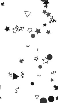 pattern confetti Black and White Geometric Pattern with Stars, Triangles, Circles, and Wavy Lines Vector Art