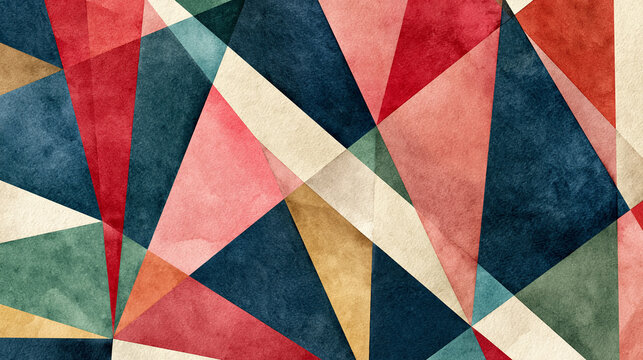 Abstract Geometric Background with Colorful Triangles and Watercolor Texture