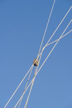 Pulley and ropes on sailing ship