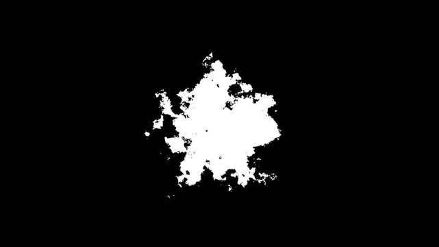 Ink brush stroke transition, abstract paint brush stroke shape black ink, splatter spots spills from bottom white paper beautiful reveal. 4K ink splatter transition in black and white seamless loop