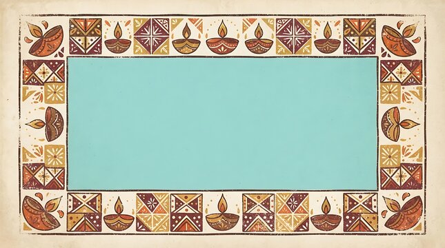 frame border of Diwali ornament theme traditional clay diyas with small glowing flames