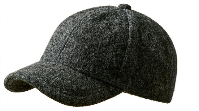 A grey wool baseball cap isolated on a white background with wool hat