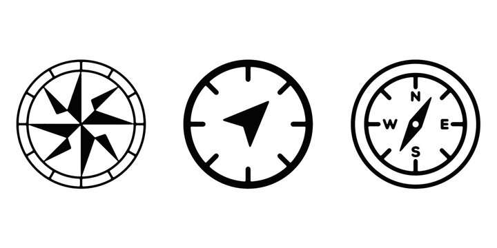 Compass Navigation Icons Set. GPS, Direction, Location and Map. Vector Illustration.