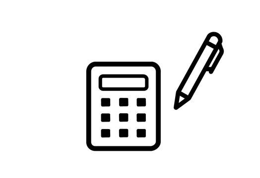 Black outline calculator with pen accounting icon transparent background