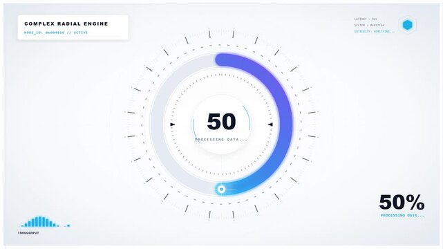 Futuristic radial engine data processing HUD motion graphic animation.