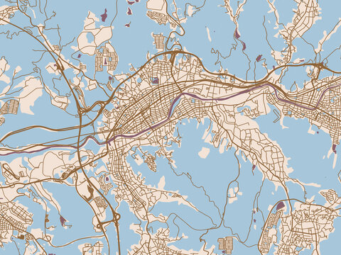 Toki, Japan street map in soft neutral colors