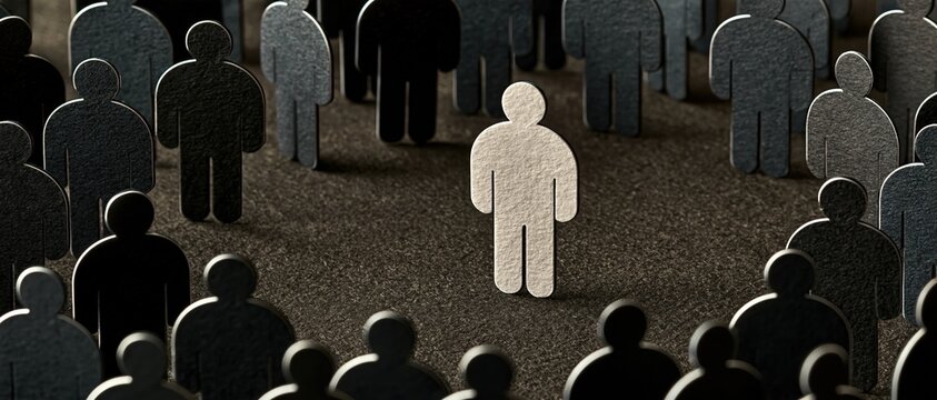 Unique Individual Stands Out From Gray Crowd Symbolizing Difference And Individuality