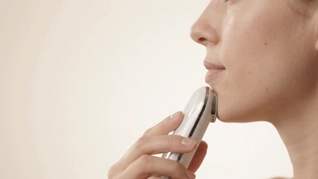 電動フェイスシェーバーであご周りを整える女性の産毛ケアと美容ルーティン
