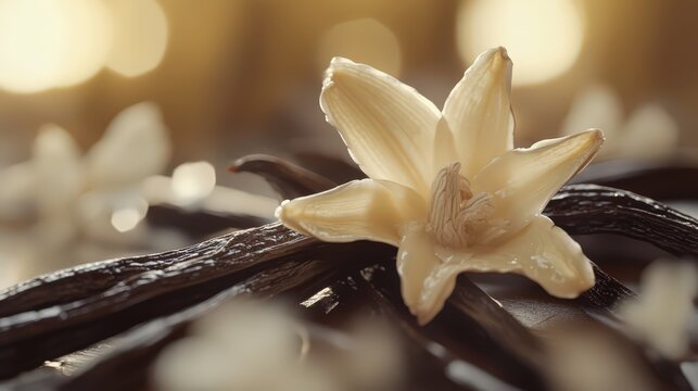 Vanilla Bean Pods and Orchid Flower - Natural Sweetness, Culinary Ingredient, Gourmet Food Photography, Fragrant Flavor, Luxury Lifestyle.