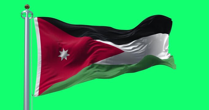 Jordan national flag waving in the wind isolated on green background