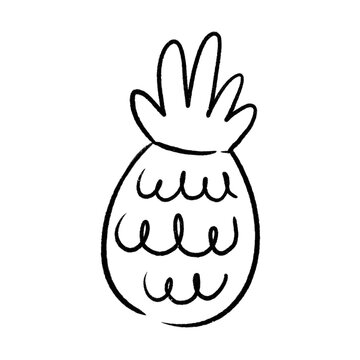 Hand drawn simple doodle of a tropical pineapple fruit illustration presented on transparent background