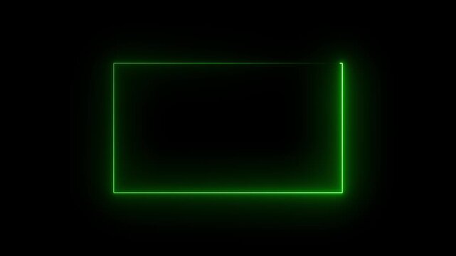 Green color futuristic glowing rounded rectangle border loop animation video with abstract neon banner frame, photo frame with glowing light line trail on black background.4k animation video