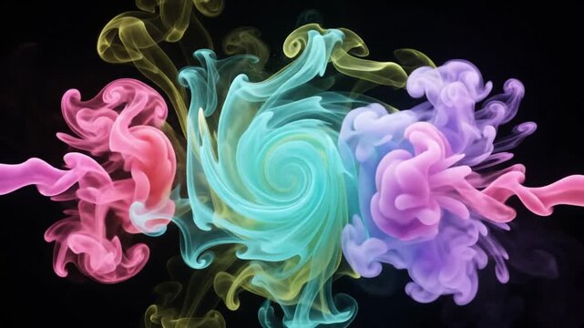Coloured Smoke Cloud Flow on Black Background Motion Graphic