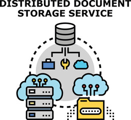 Fototapeta premium Distributed document storage service concept illustrating data administration across networked servers and secure cloud infrastructure for business information management and digital archives