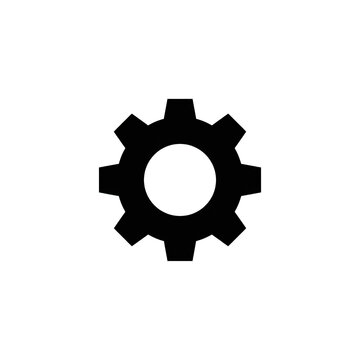 Black gear cogwheel icon for engineering mechanical settings and industrial process maintenance.