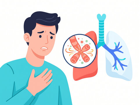 Asthma and Narrowed Airway Medical Illustration.