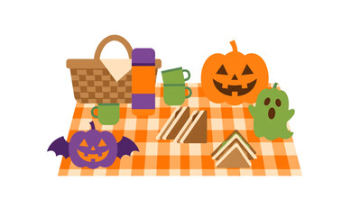 Fototapeta premium Halloween Picnic Objects Vector Set