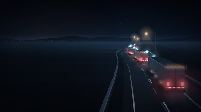 Autonomous Truck Convoy Radar Link Night Drive Loop