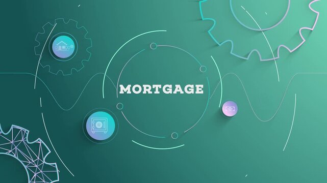 Infographic Mortgage Typography with Business Icons, Tech Elements Abstract Background