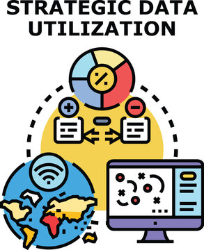 Strategic data utilization connecting global network information and analytic insights for making informed business decisions, calculating risks, and planning market opportunities