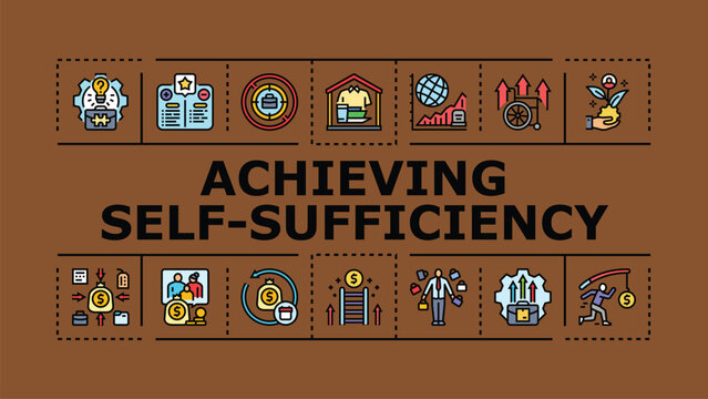Achieving self-sufficiency banner infographic. Recycling conservation, gardening sustainability, autonomy frugality icon vector illustration
