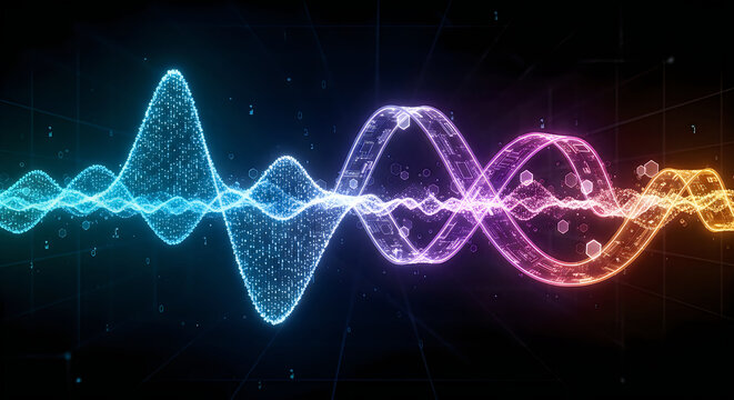 Vibrant digital sound wave visualization representing data patterns collected over an entire month of continuous monitoring activity