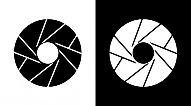 Minimalist black and white camera iris geometric icon