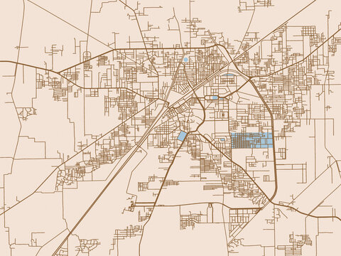 Cartographic street layout of Rahim Yar Khan, Pakistan
