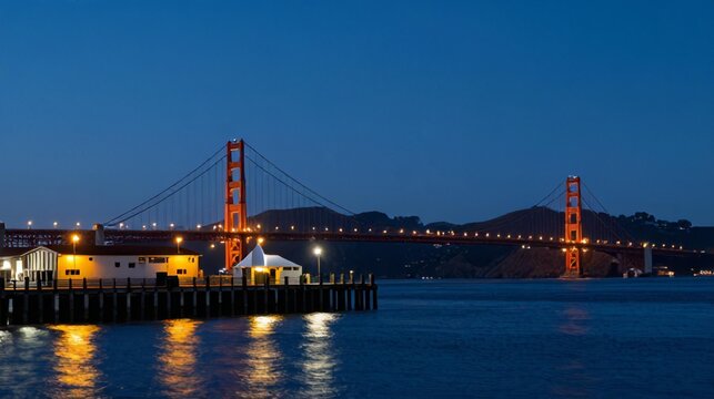 Blue Hour Fishermans Wharf Golden Gate Bridge