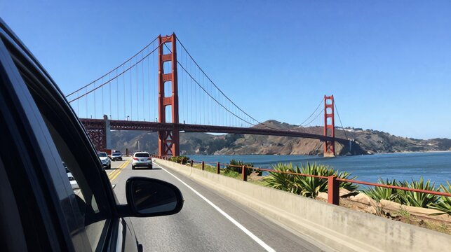 Coastal Highway Driving View Golden Gate Bridge