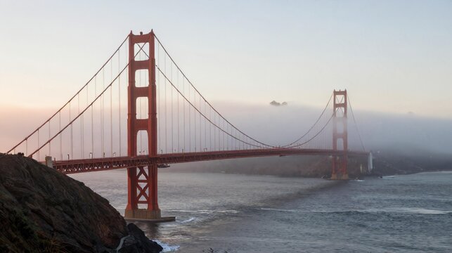 Golden Gate Bridge From Treasure Island Morning Mist