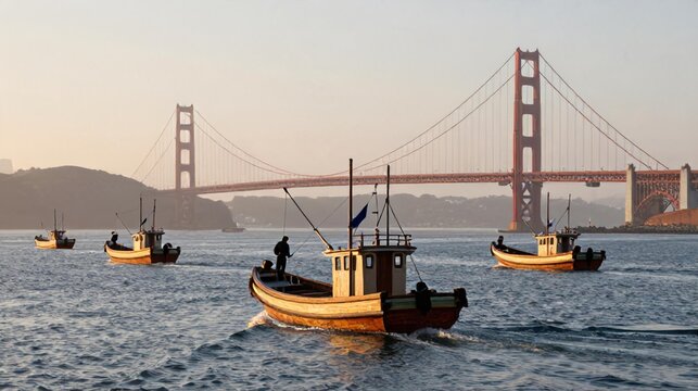 Fishing Boats Returning Golden Gate Bridge Morning