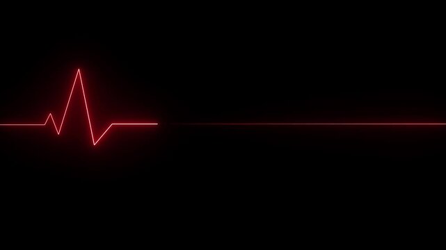 Red color Heartbeat monitor ECG gradient line neon. black background.4k animation