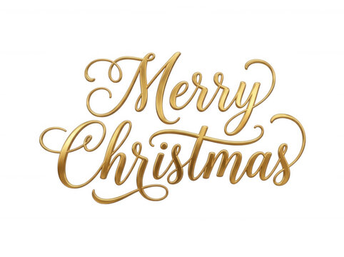 Elegant golden merry christmas typography isolated on transparent