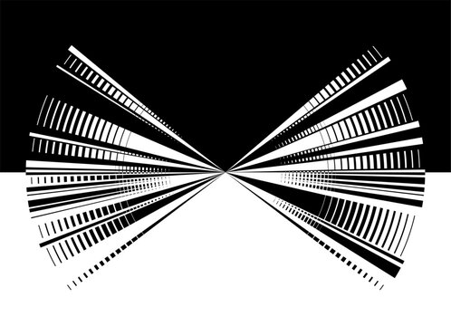 Vector pattern of black and white rays. Design element. Striped halftone. Abstract radiance, explosion. Devided Vector background for covers, advertising, labels, packaging, logos, interior decor, and