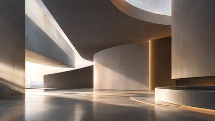 Modern minimalist architectural space with curves