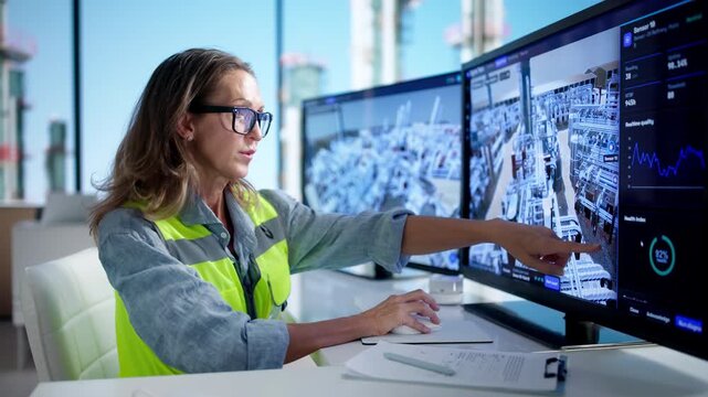Industrial Engineer Monitors Real-time SCADA Data On Computer