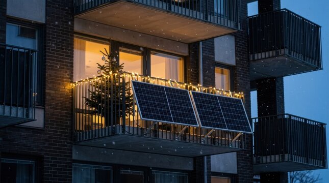 Illuminate your festive apartment using green solar energy from balcony panels in winter