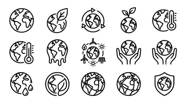 Earth Globe Ecology and Environmental Editable Stroke Outline Icons