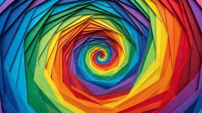 Vibrant Rainbow Spiral Vortex Low Poly Geometric Faceted Segments Radial Spectrum Tunnel Hypnotic Abstract Color Background