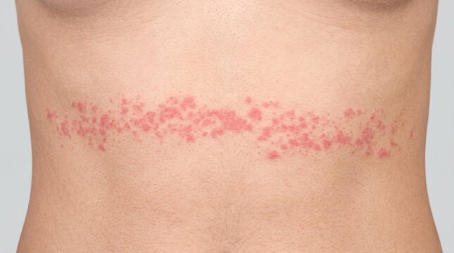 Herpes Zoster Shingles Blistering Rash on Human Torso Abdomen