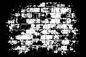 Fototapeta premium Distressed Brick Wall Grunge Texture with Cracked White Paint, Rough Ink Splashes and Black Background