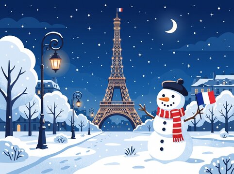 Snowman, Eiffel Tower, Snowman di Eiffel Tower, Paris,