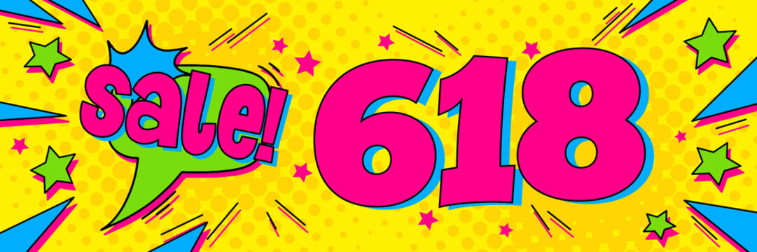 618 Sale Comic Shopping Banner
