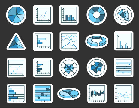 Set of blue vector infographic charts for business data analysis
